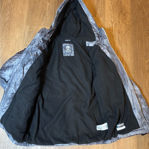 Timberland Storm Printed Puffer Coat Boys 14-16 Gray Hooded Full Zip Warm Lined - Picture 6 of 10